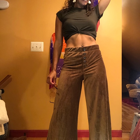Rewash Pants - Chestnut Velvet Flare Wide Leg Pants